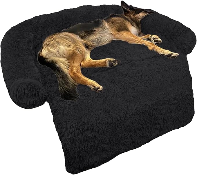 GGIB Calming Dog Bed Fluffy Plush Dog Mat for Furniture Protector with Removable Washable Cover for Large Medium Small Dogs and Cats (Large, Black)-PurrikoPets