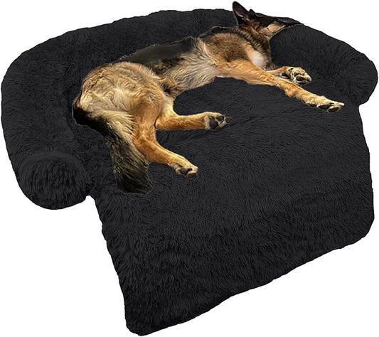 GGIB Calming Dog Bed Fluffy Plush Dog Mat for Furniture Protector with Removable Washable Cover for Large Medium Small Dogs and Cats (Large, Black)-PurrikoPets
