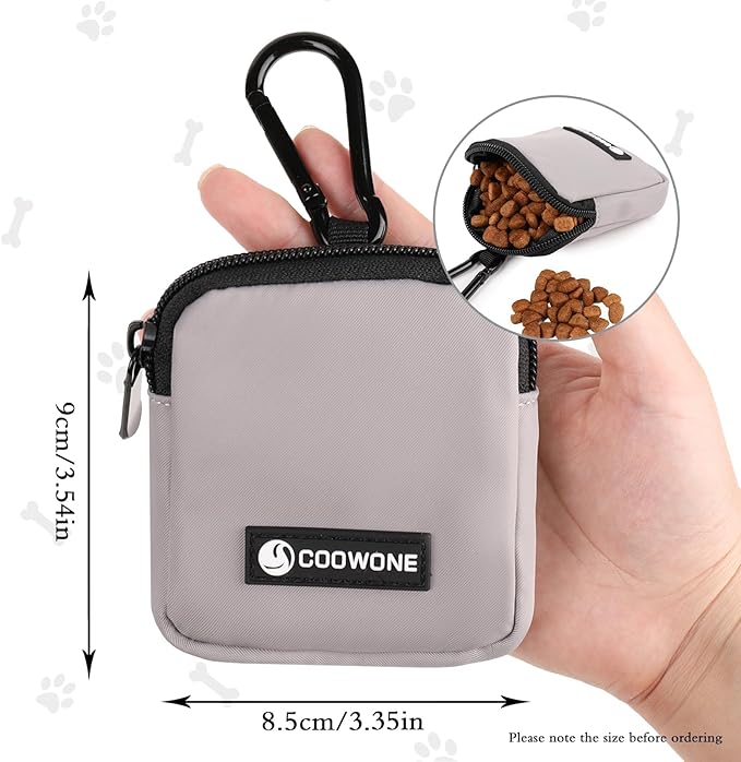 Dog Treat Pouch 2 PCS, Waterproof Small Dog Treat Bag for Leash, Hands Free Dog Walking Bag with Carabiner, Dog Poop Bag Holder for Pet Puppy Travel or Outdoor Use, Zipper Closure to Avoid Spilling-PurrikoPets