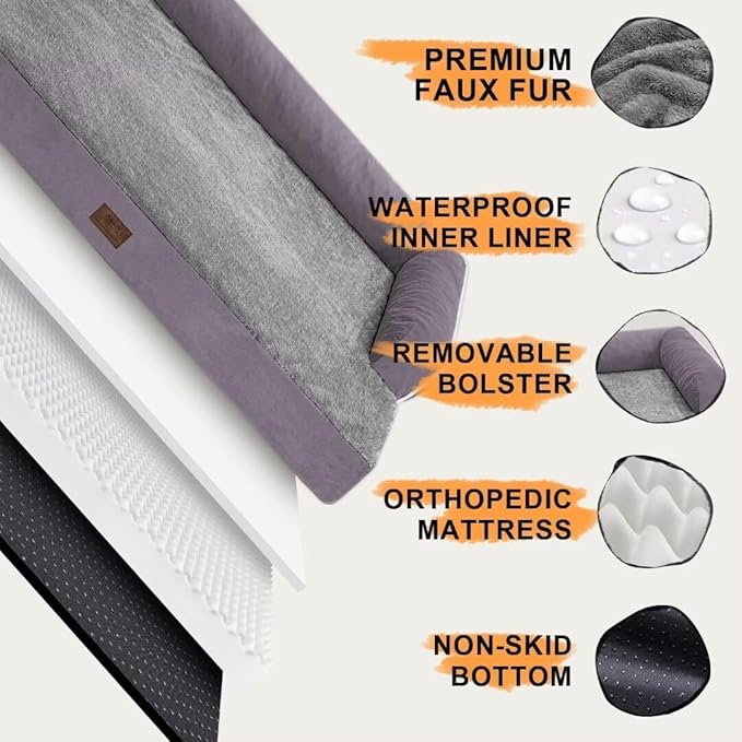 Extra Large Dog Bed-Orthopedic Waterproof XL Dog Bed for XLarge Extra Big Dogs - Foam Couch Sofa Washable with Removable Cover-Purple-PurrikoPets