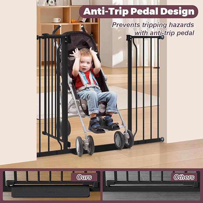 34" Extra Tall Baby Gate for Stairs, Auto Close Stroller Friendly Dog Gate Indoor for Doorways, Pressure Mounted 29"-40" W Baby Gate, Easy Walk Through Gate for Children & Pets, Black-PurrikoPets