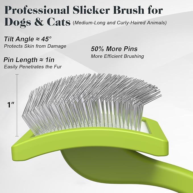 2PCS Slicker Brush for Dogs & Pet Comb,Professional Dog Grooming Brush (Goldendoodles,Poodles,Labradoodles) with Extra Long Pins to Effectively Remove Tangles, Knots and Mats (Green)-PurrikoPets