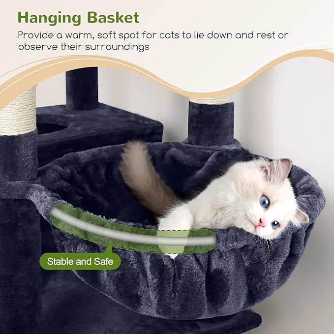 Globlazer Heavy Duty Cat Trees for Large Cats, Sturdy 72in Maine Coon Cat Tree for Large Cats 20 lbs+ Heavy Duty Cat Tower for Adult Biggest Cat with 6 Scratching Posts, Hammock, S72, Smoky Gray-PurrikoPets