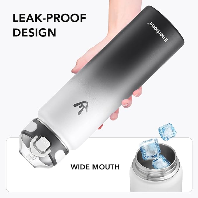 Enerbone 32 oz Insulated Water Bottle, Stainless Steel Bottle with Carrying Strap, Double-Wall Vacuum Insulation Design, Leakproof Sports Bottle with Straw, Keep Drinks Cold or Hot for Hours-PurrikoPets