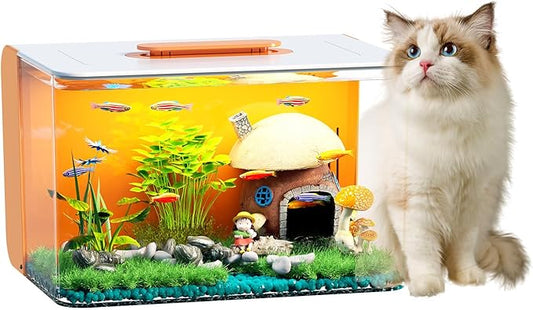 2.5 Gallon Fish Tank Small Aquarium Starter Kit with Hidden Filtration, 3 Color Light, Self Cleaning Nano Tank for Betta, Shrimp, Guppy, Angelfish-PurrikoPets