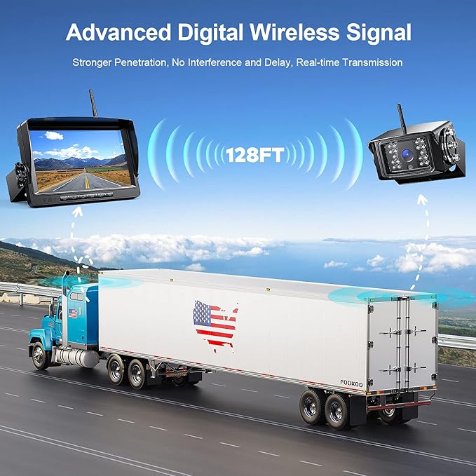 Fookoo 1080P 9" Wireless Backup Camera System, 9" HD Dual/Quad Split Monitor with Recording, IP69 Waterproof Rear View Front View Cameras with Parking Lines, Suits for RV/Truck/Trailer/Van/Bus(DW902)-PurrikoPets