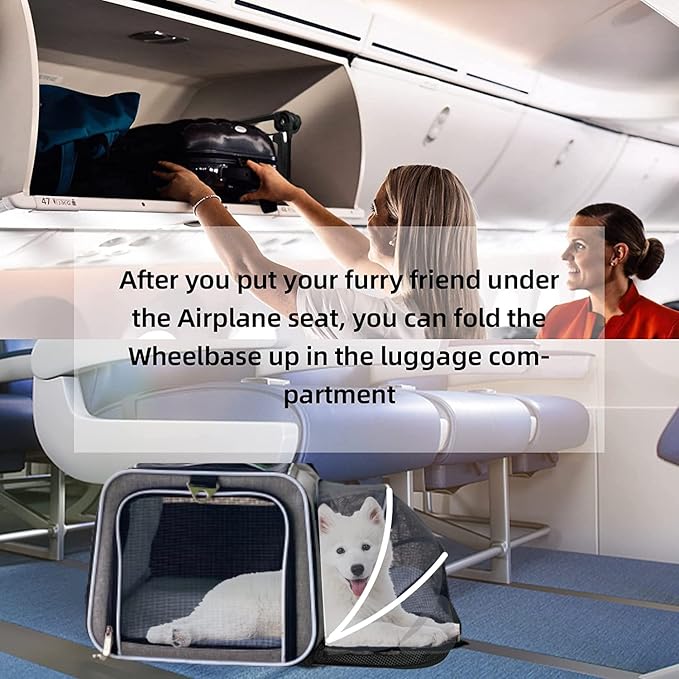 Airline Approved Expandable Premium Pet Carrier on Wheels- Two Sided Expandable Rolling Carrier- Designed for Dogs & Cats- Extra Spacious Soft Lined Carrier! (Grey)-PurrikoPets