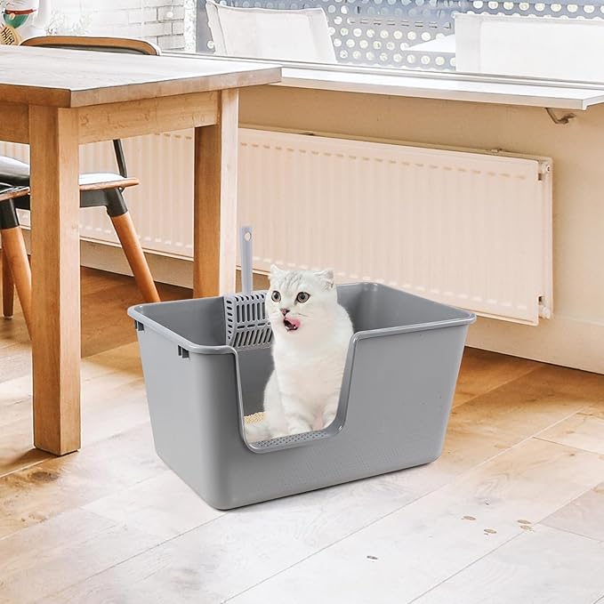 4 Packs Large Cat Litter Box with High Sides, Grey Open Top Cat Litter Basin-PurrikoPets