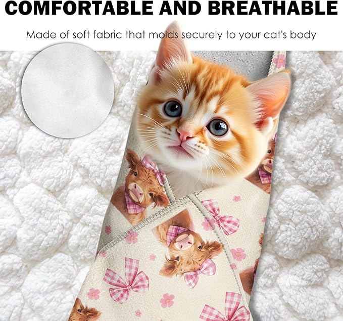 27.6" Cat Grooming Wrap, Self Adhesive Cat Wrap for Cutting Nails, Anti-Escape Calming Cat Swaddle Wrap for Medicine Ear Cleaning, Cow Anti-Scratch Cats Burrito Restraint Blanket, Practical Pet Tool-PurrikoPets