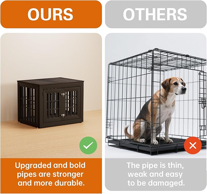 32" Heavy Duty Dog Crate Furniture for Small,Medium and Large Dogs,Rustic Wooden Dog Cage Kennel Indoor Furniture with Waterproof Top,Decorative Pet House Side End Table (Black & Grey)-PurrikoPets