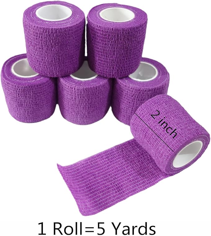 6 Pack 2" x 5 Yards Self Adhesive Bandage Wrap Breathable Cohesive Vet Wrap for Pets, Elastic Self-Adherent Tape for Sports, Wrist, Ankle (Purple)-PurrikoPets