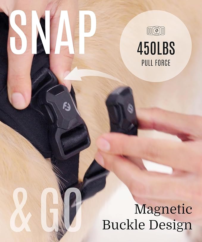 2025 New Edition, Fei & Eve MagEase Dog Harness - 3-Second Magnetic Buckles | 3-Point No-Pull Control | Heavy-Duty 900D Nylon | Dual Safety Handles | Breathable Mesh | Adjustable Fit | Medium,Black-PurrikoPets