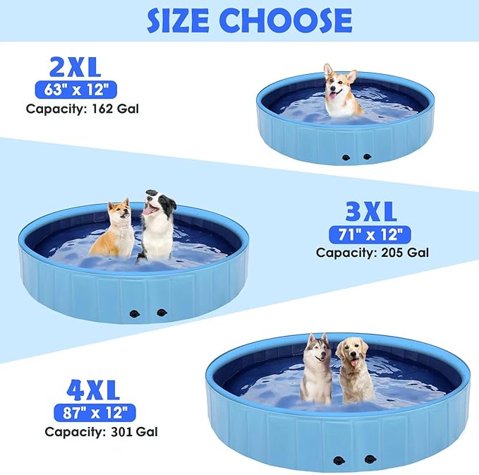 87" Large Dog Pool with Sprinkler, 2-in-1 Foldable Swimming Pool Non-Slip Hard Plastic Splash Sprinkler Kiddie Pool for Outdoor Backyard Kids Dogs Ducks and Pet Baths-PurrikoPets
