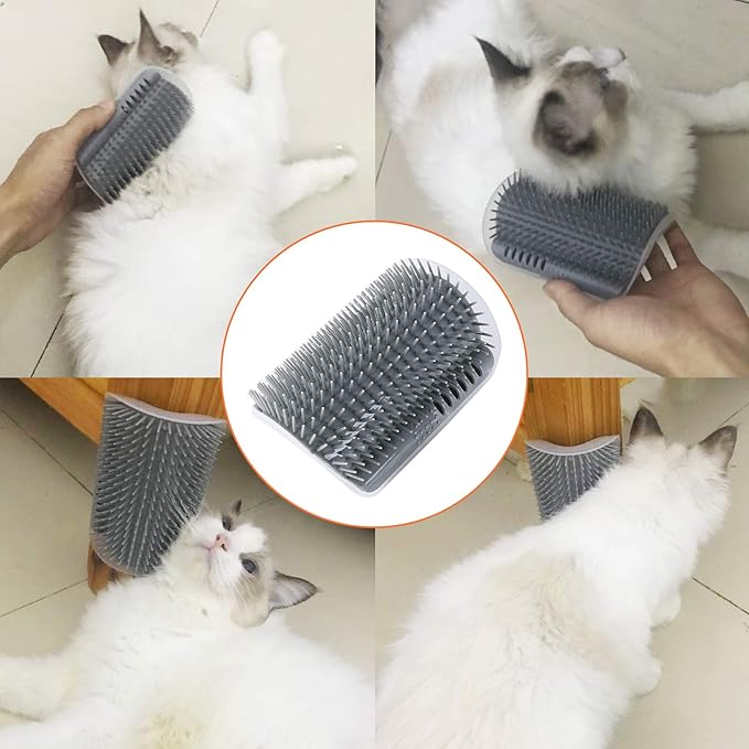 2 PACK Cat Self Grooming Corner Scratcher with Catnip, Massage Comb Brush for Long & Short Fur-PurrikoPets