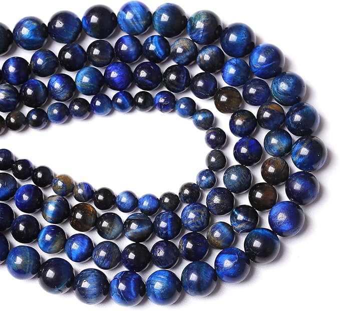 Lapis Lazuli Blue Tiger Eye Beads Natural Stone Round Loose Beads Energy Gemstone Healing Power for Jewelry Making 1 Strand 10mm 38pcs 15"