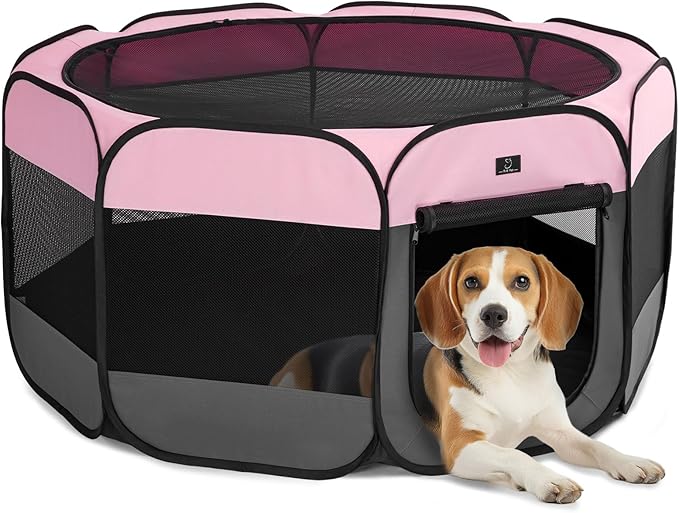 A4Pet Playpen for Dogs Indoor, 49” Dog Playpen Indoor with Bowl, Suitable for Puppies, Kittens, and Small Animals, Removable Zipper & Mesh Panel(19”W × 12”H)-PurrikoPets