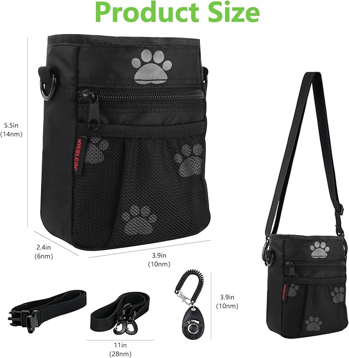 Dog Treat Pouches for Pet Training, Treat Pouches for Pet Training,Large Dog Treat Training Pouch and Dog Clicker,Dog Training Treat Pouch Built-in Poop Bag Dispenser-Black Pattern.-PurrikoPets