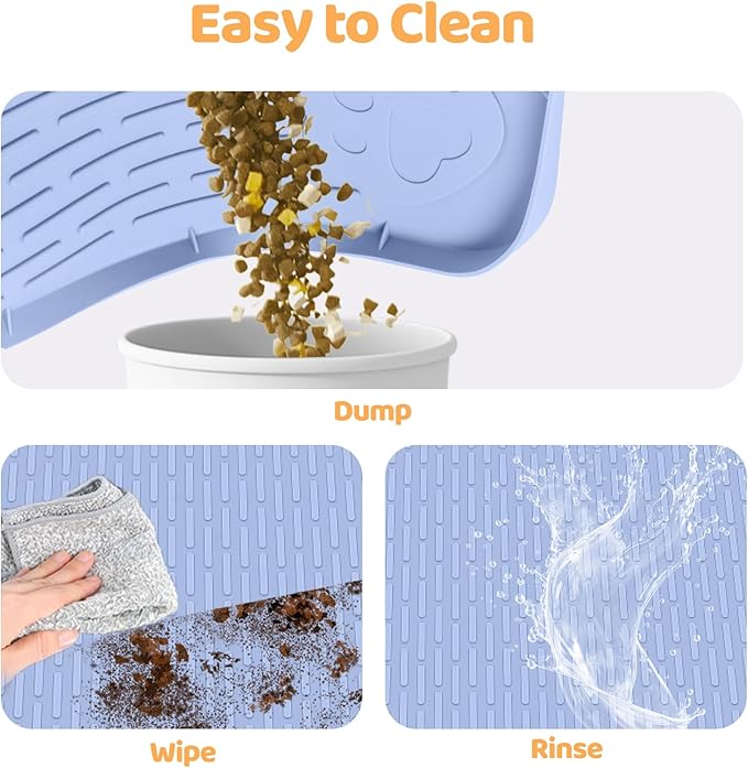 Dog Food Mat, Extra Large 40" x 28" Silicone Pet Feeding Mat with Raised Edge Pet Placemat for Small, Medium, and Large Pets Non-Slip, Easy to Clean (Blue)-PurrikoPets