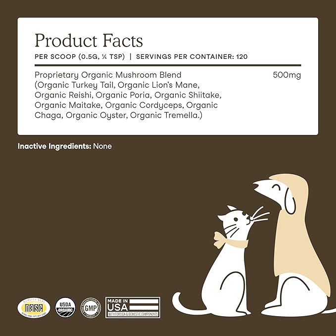Fera Pets Mushroom Supplement for Dogs & Cats with Turkey Tail - USDA Organic - Cognitive and Immune Support - Enhances Liver Function - Supports a Healthy Gut - Powder - 120 Scoops-PurrikoPets