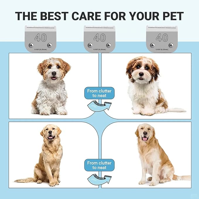 40 Blades for Dog Grooming Blades Compatible with Andis,Oster A5,Wahl km10 Dog Clippers,Size-#40, 1/100-Inch Cut Length (0.25mm) (3pcs #40)-PurrikoPets