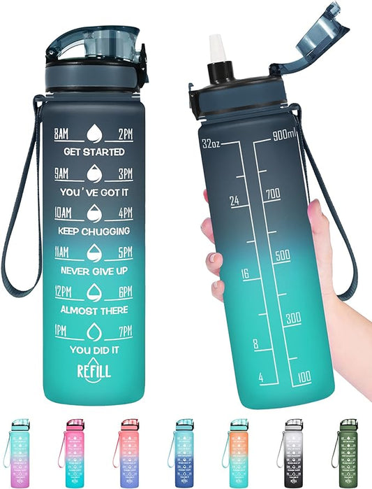 Enerbone Water Bottle, Leakproof BPA & Toxic Free, Motivational Water Bottle with Times to Drink and Straw, Fitness Sports Water Bottle with Strap for Office, Gym, Outdoor Sports-PurrikoPets