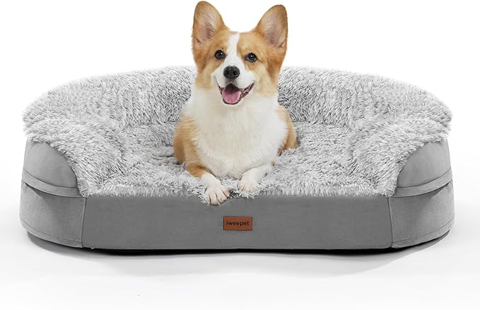 3.7 inch Thickened Orthopedic Dog Beds for Medium Dogs, Supportive Dog Sofa Bed with 28D Egg-Crate Foam, Removable Washable Plush Cover, Waterproof Lining, Half-Round Design for Puppy,Senior Dog-PurrikoPets