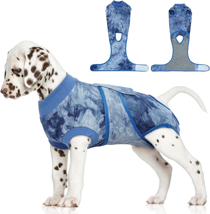 FUAMEY Recovery Suit for Dogs After Surgery,Soft Breathable Dog Bodysuit E-Collar & Cone Alternative Surgical Suit,Male Female Dog Neuter Spay Suits Anti Licking Wounds Onesie Blue Tie Dye S-PurrikoPets