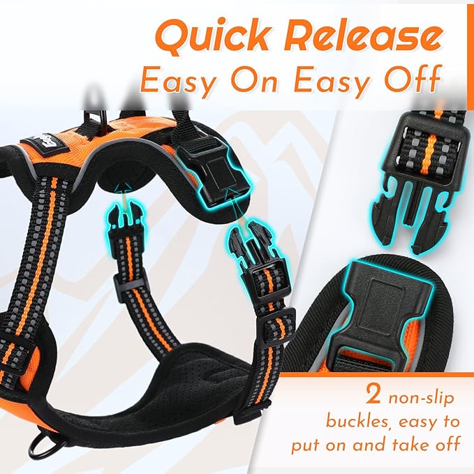 Eagloo Small Dog Harness No Pull, Service Vest with Reflective Strips and Control Handle, Adjustable and Comfortable for Easy Walking, No Choke Pet Harness with 2 Metal Rings, Orange, XS-PurrikoPets