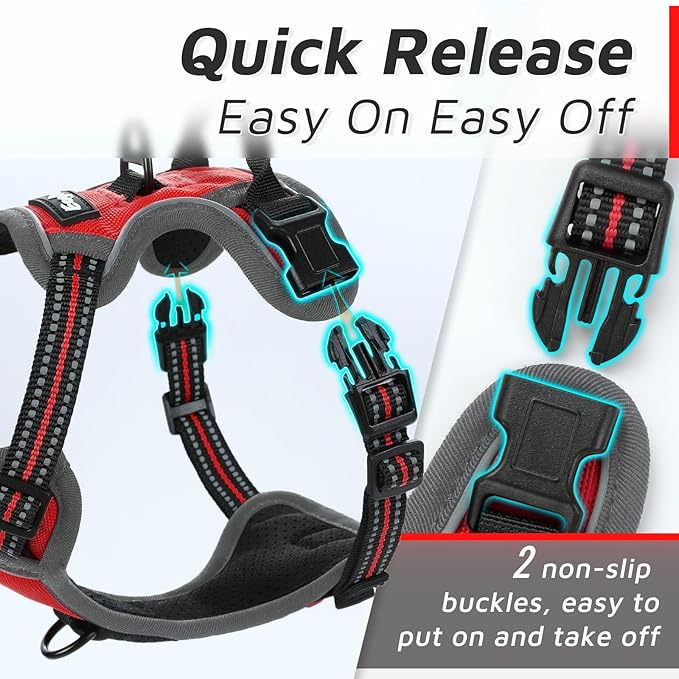 Eagloo Small Dog Harness No Pull, Service Vest with Reflective Strips and Control Handle, Adjustable and Comfortable for Easy Walking, No Choke Pet Harness with 2 Metal Rings, Red, XS-PurrikoPets