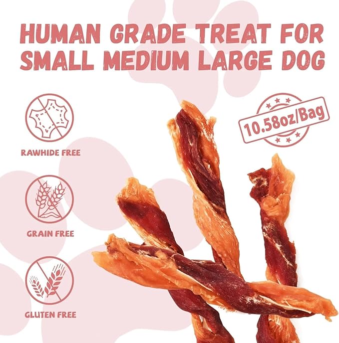 Dog Jerky Treats Triple Flavor Chicken Duck Wrapped Cod Twisted Sticks 5'', Rawhide Free Grain Free Dog Training Snacks Chews for Small Medium Large Dogs, 10.6 oz-PurrikoPets