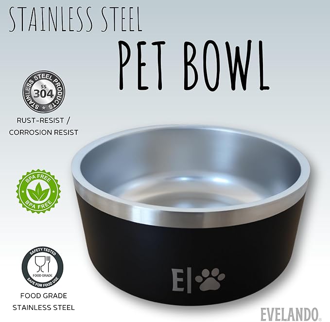 EVELANDO® Premium Dog Food Bowl 32 oz Stainless Steel 4 Cups Small Medium Dog Bowls Non Slip & BPA-Free S M L Pet Water Bowl Platos para Perros Indoor Outdoor Pet Dish Feeder Water and Food Dish-PurrikoPets