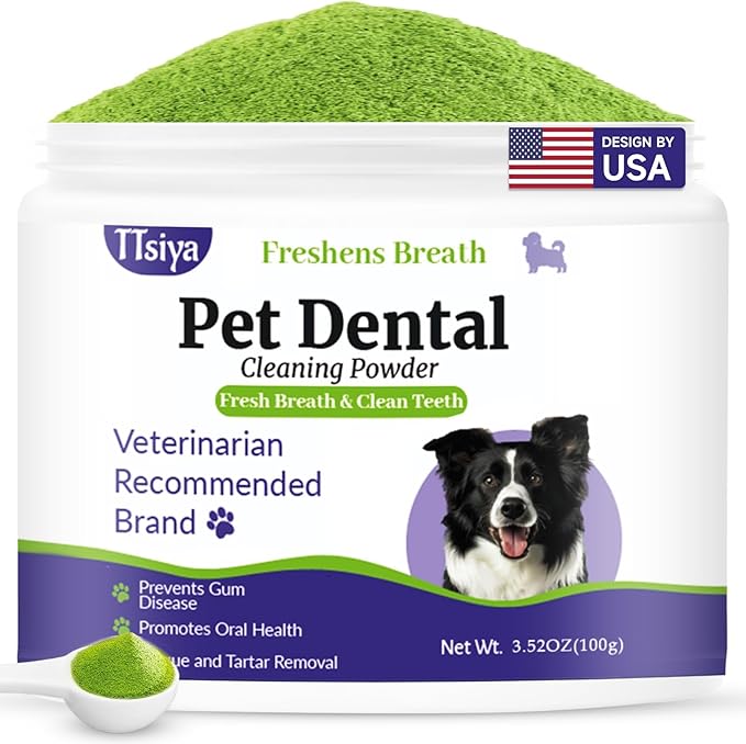 Dog Teeth Cleaning Powder, Pet Dental Powder -Dental Care, Dogs Breath Freshener with Probiotics for Tartar & Reduces Plaque & Bad Breath Teeth Cleaning for Small, Medium, Large Dogs 100g-PurrikoPets