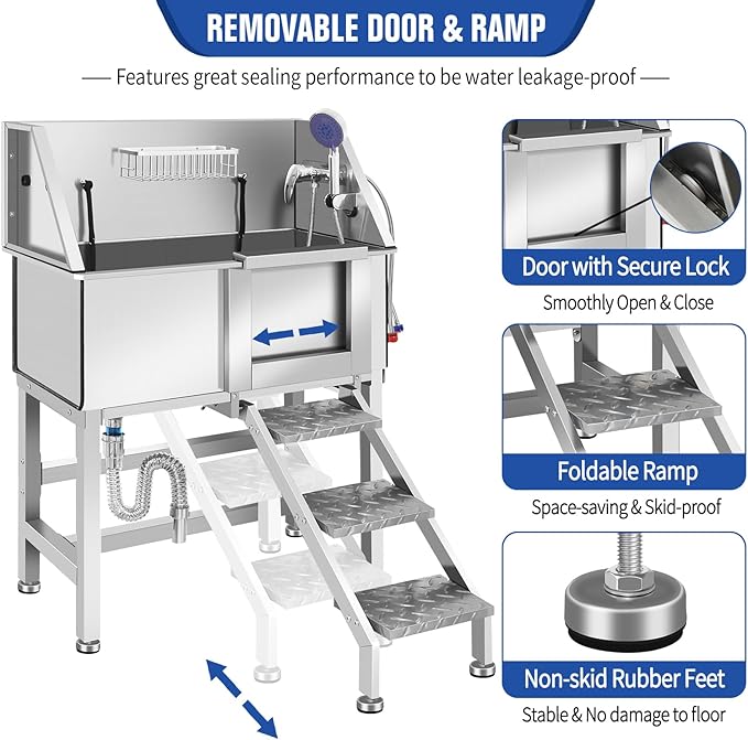 Electric Dog Bathing Station for Large Dogs, Height Adjustable Stainless Steel Dog Pet Washing Station, Professional Dog Grooming Tub with Electric Lift, Pet Wash Bath Station-PurrikoPets