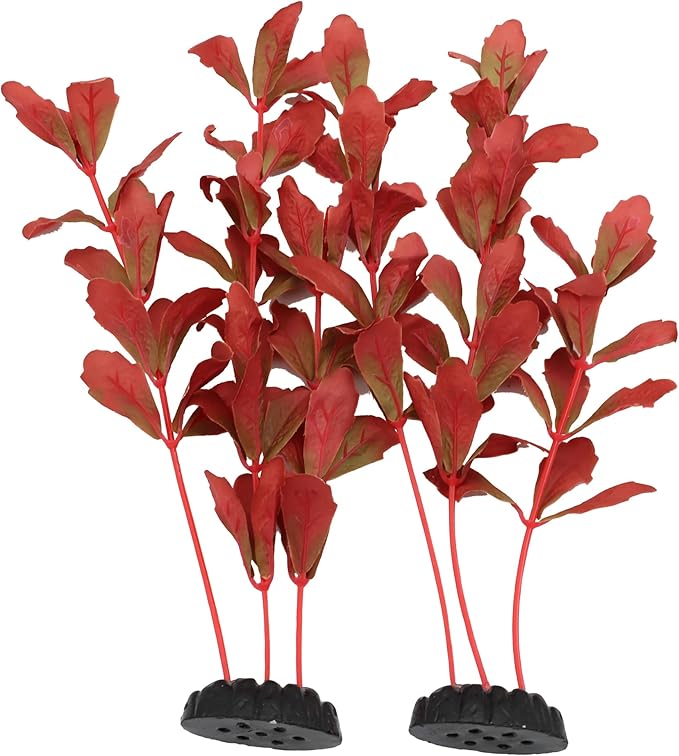 2-Pack 12 Inch Aquarium Silk Aquarium Plants, Artificial Plastic Plant for Small Tank, Goldfish, Fish Hides (Red, 12 Inch)-PurrikoPets