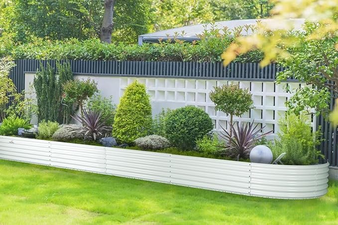 A ANLEOLIFE 12X3X1.5 ft Galvanized Raised Garden Beds Outdoor, Oval Extra Large Metal Planter Box for Planting Vegetables Flowers Herb, Anti-Rust & Easy-Setup, Antique White-PurrikoPets