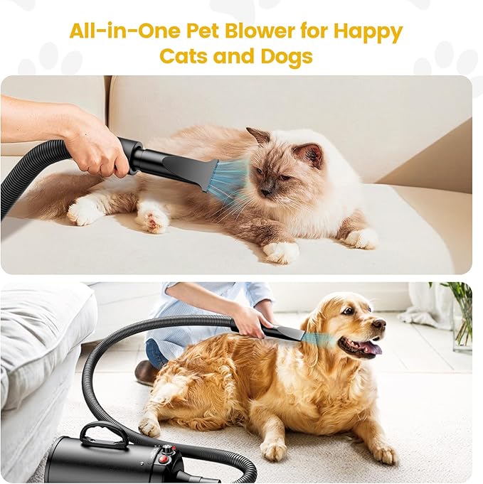 Dog Dryer, 5.2HP/3800W High Velocity Dog Hair Dryer with 4 Nozzles, Stepless Adjustable Speed & Temperature Control, Low Noise Professional Dog Grooming Dryer (Black)-PurrikoPets