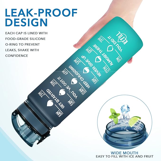 Enerbone Water Bottle, Leakproof BPA & Toxic Free, Motivational Water Bottle with Times to Drink and Straw, Fitness Sports Water Bottle with Strap for Office, Gym, Outdoor Sports-PurrikoPets