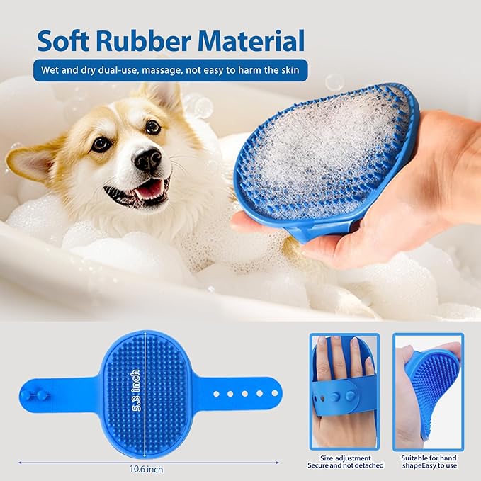 4Piece Dog Grooming Brush Set with Grooming Gloves, Deshedding Comb & Massage Bath Brush - Multifunctional Pet Hair Removal Tools for Shedding, Bathing, Brushing (Blue)-PurrikoPets