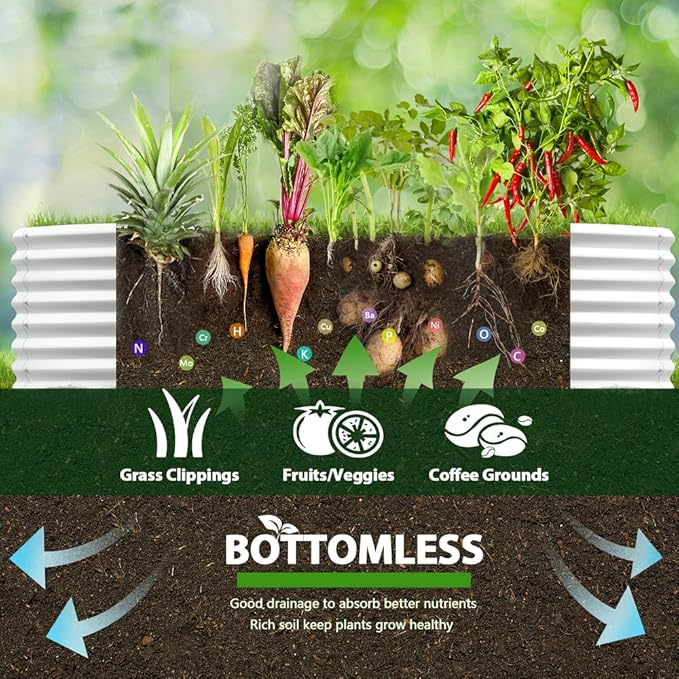 A ANLEOLIFE 8X4X2 ft Galvanized Raised Garden Beds Outdoor, Oval Large Metal Deep Root Planter Box for Planting Vegetables Flowers Herb, Anti-Rust & Easy-Setup, Antique White-PurrikoPets