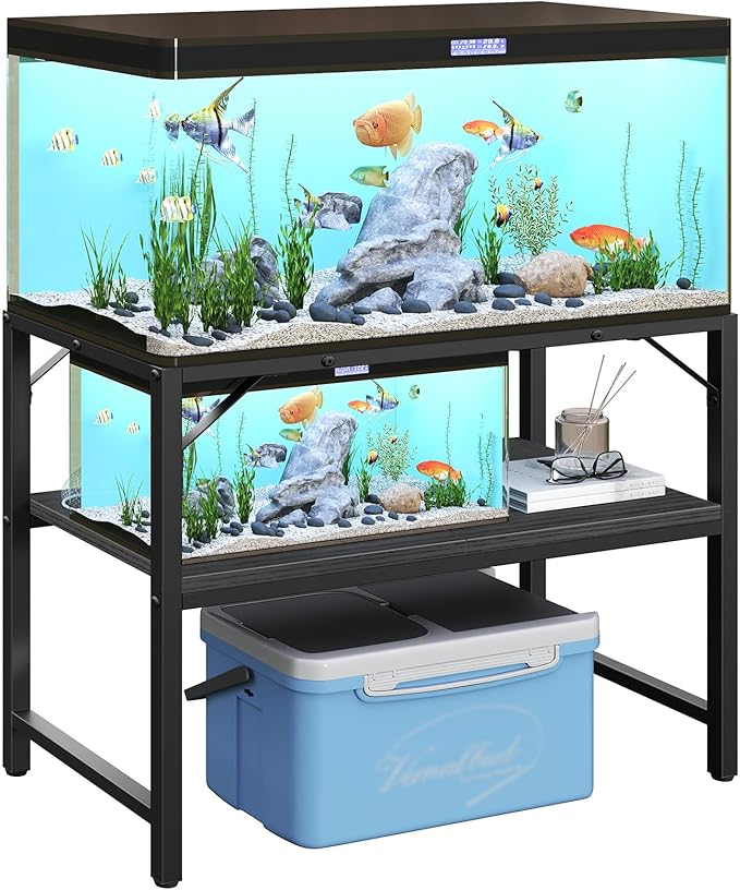 40-50 Gallon Fish Tank Stand, Aquarium Stand with 2-Tier Storage Shelves, Heavy Duty Breeder Turtle Terrarium Stand Rack for Home Office, 36.2" L x 18.9" W x 24.4" H, Black FTBK4001-PurrikoPets
