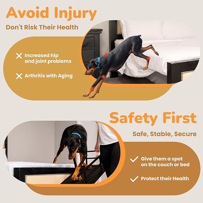 Dog Ramp for Bed, 5 Level Adjustable Dog Ramp for High Beds, Upgrade Rubber Mat High Traction Ramp with Safety Rails, Folding Pet Ramp for Bed, Couch,SUV, Natural Wood Pet Ramp for Small & Old Dogs-PurrikoPets