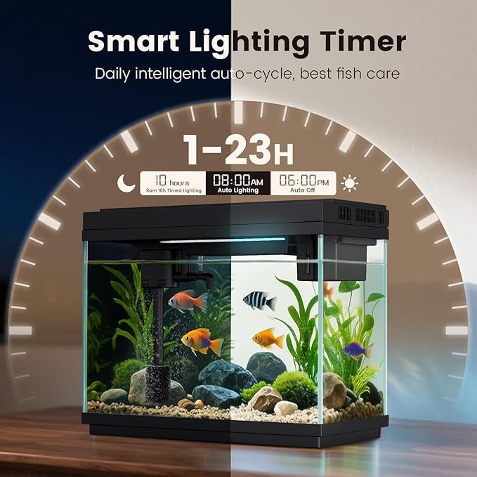 Fishkeeper 2.3G Smart Aquarium - Ultra Clear Glass Fish Tank w/Auto Timer 8-Color RGB Lights, 4-in-1 Self-Cleaning Silent Water Pump, Aromatherapy, Temperature Display, Perfect for Desktop Decor-PurrikoPets