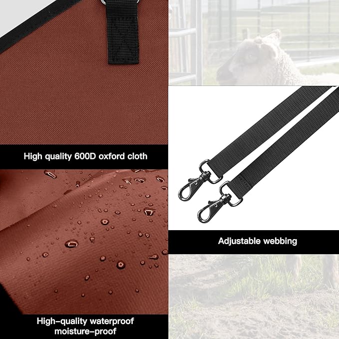 3 Packs Goat Hay Feeder,Hay Bags for Goats,Horses,Sheep,Premium 600D Oxford Cloth,with Metal Fastener and Adjustable Open Feed Hole for Slow Feeding. (2Brown + 1Black)-PurrikoPets