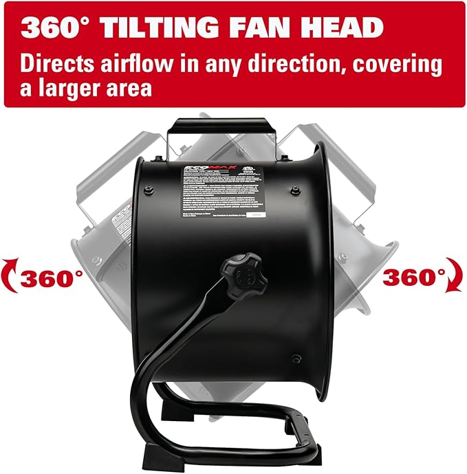 10-Inch High-Velocity Drum Air Circulator Fan, Heavy-Duty Shop Fan with 3-Speed & 360° Tilting Floor Fan for Warehouse, Industrial, Workshop-PurrikoPets