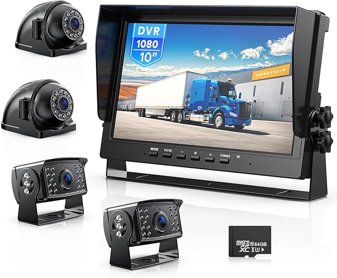 10" HD Backup Camera System Kit, Loop Recording Large Monitor with Wired Rear View Camera, IR Night Vision Waterproof Camera with Safe Parking Lines for Bus, Semi-Truck, Trailer, RV, BY104A-PurrikoPets