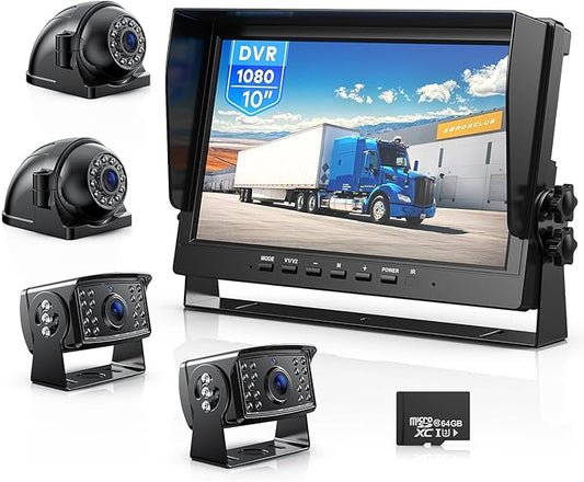 10" HD Backup Camera System Kit, Loop Recording Large Monitor with Wired Rear View Camera, IR Night Vision Waterproof Camera with Safe Parking Lines for Bus, Semi-Truck, Trailer, RV, BY104A-PurrikoPets