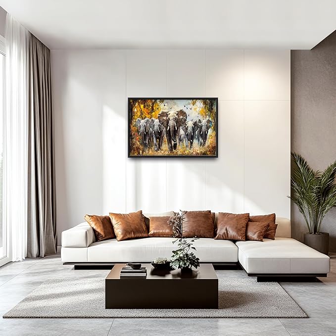 Extra Large Elephant Framed Wall Art for Living Room,Oversized Elephants Wild Animal Pictures Wall Decor,Forest Landscape Canvas Print Painting Modern Artwork Bedroom Office Bathroom 36L" x 24W"-PurrikoPets