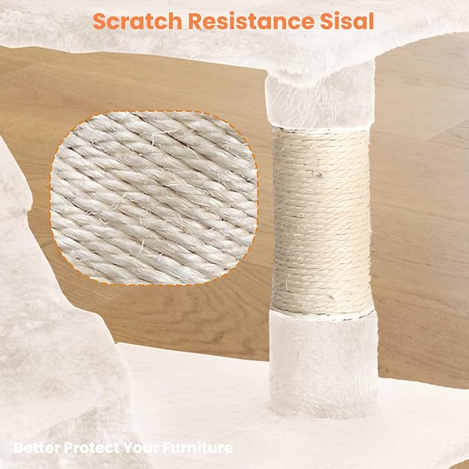 54.7 inches Cat Tower for Indoor Cats, Multi-Level Cat Condos with Scratching Posts, Hanging Toys, Beige-PurrikoPets