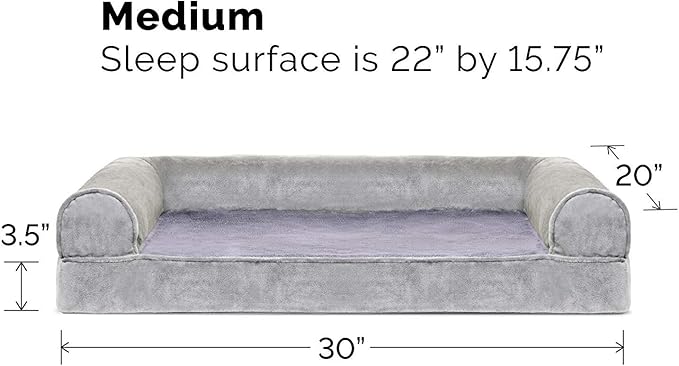 Furhaven Orthopedic Dog Bed for Medium/Small Dogs w/ Removable Bolsters & Washable Cover, For Dogs Up to 35 lbs - Faux Fur & Velvet Sofa - Smoke Gray, Medium-PurrikoPets
