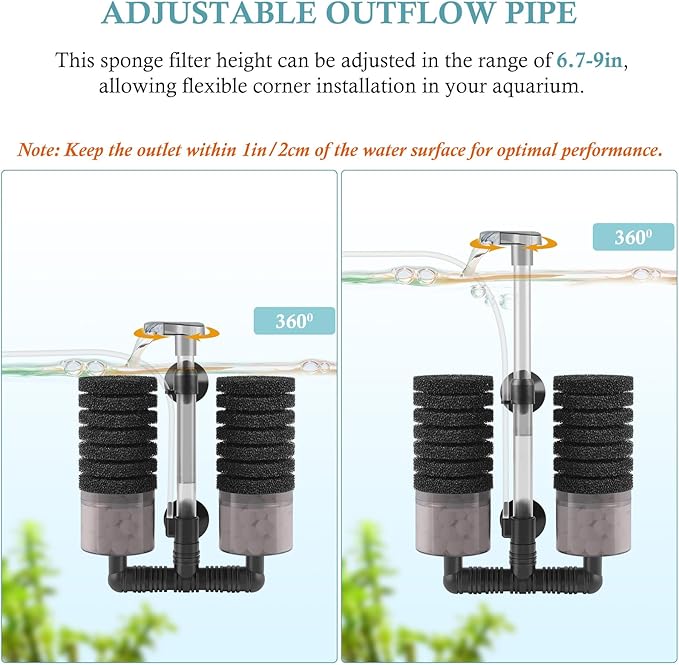 Air Powered Aquarium Sponge Filter with Biochemical Sponge and Ceramic Balls, Quiet Submersible Fish Tank Filter for 8-20Gallon (M-6.7in)-PurrikoPets